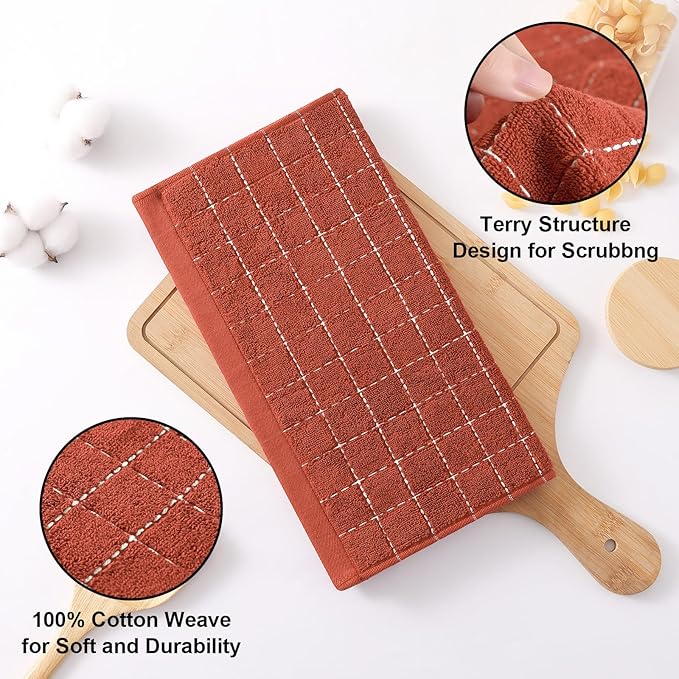 Homaxy 100% Cotton Terry Kitchen Dish Cloths, Ultra Soft and Absorbent Dish Towels for Kitchen, Suitable for Drying and Washing Dishes, 6 Pack, 12 x 12 Inches, Rust