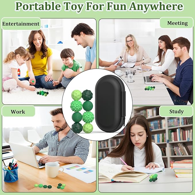 8PCS Sensory Fidget Balls For Adults & Teens, Magnetic Attraction Stress Balls With Silicone Shell-To Calm Restless Hands and Anxious Mind, Quiet Desk Fidget Toys for Office Travel Toys Gift (Green,8)