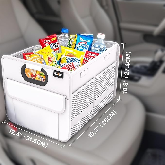 Homeve Trunk Organizer, Car Storage, Reinforced Handles, Collapsible Multi-Compartment Car Organizers, Foldable, Waterproof, 2 Compartments, Suitable for Car Accessories, SUV (White, Standard)