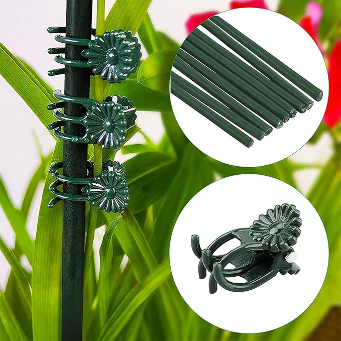 20pcs 15.7" Plant Stakes with 30pcs Clips, Bendable Orchid Stakes and Clips Set, Tall Support for Indoor/Outdoor Plants, Potted Plants, Single-Stem Vines, Flower Plant Support Sticks for Orchid, Rose, Peony