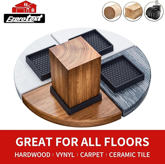 Ezprotekt Non Slip Furniture Pads, 16 Pcs 2.5" Anti Skid Rubber Furniture Caster Cups, Anti-Slip Furniture Coasters for Hardwood Floors, Anti Slide Floor Protectors for Bed Couch Stoppers (Black)