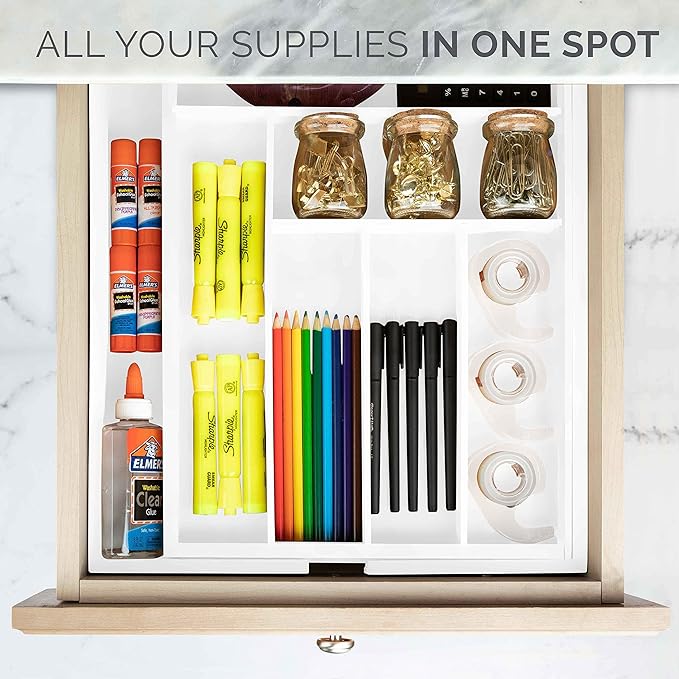 Masirs Expandable Bamboo Kitchen Drawer Organizer - Adjusts to Fit Drawer Size, Ideal for Silverware, Utensils, and Office Supplies, Durable Bamboo Construction