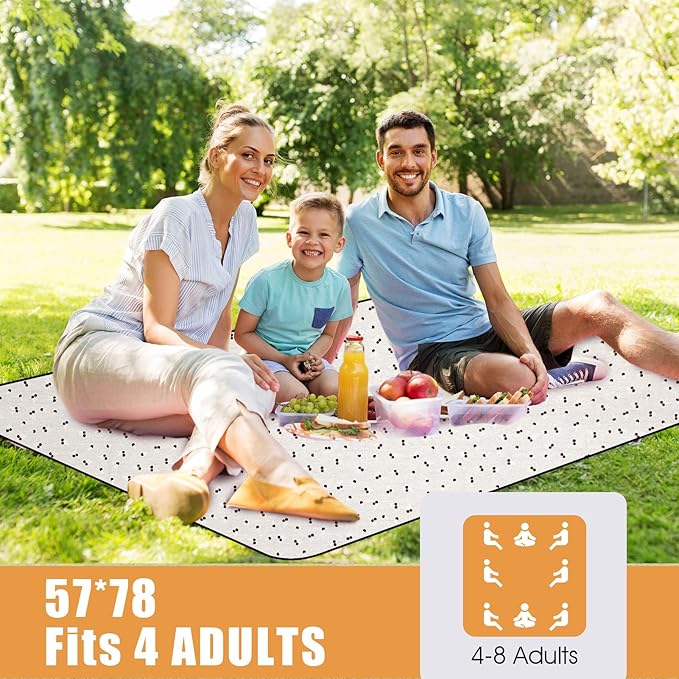 Extra Large Picnic Outdoor Blankets with Carry Strap, Oversized 78"x57" Waterproof & Sand Proof Portable Camping Mat, Outdoor Beach Mat, Indoor (Brown)