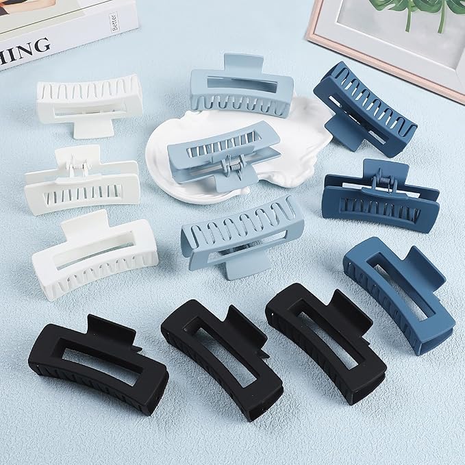 Hair Clip, 4.1 Inch Large Square Hair Claws Clips 12 Pcs for Thick Hair - Blue, for Women and Girls