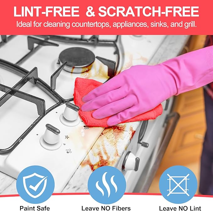 HOMERHYME Microfiber Cleaning Cloth, 24 Pack Cleaning Rags,12" X 11" Lint Free Dish Towels Wash Cloths, Reusable Microfiber Towels for Home and Kitchen Bathroom Apartment Cleaning Supplies, Assorted