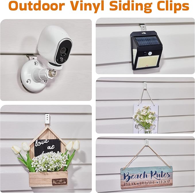 ANDGOO 8 Pack Vinyl Siding Hooks, No Hole Siding Clips with Screws, Vinyl Siding Hangers for Hanging Outdoor, Heavy Duty Outside Camera Mount, for Doorbell, Outdoor Lights & Cables