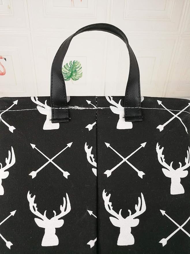 KUNRO Rectang Black Storage Basket Gift Shelf Basket Storage Bin, Nursery Basket Organizer Box for With Handles for Room Deco (Deer)