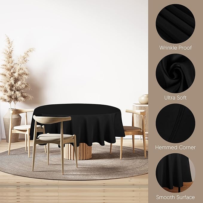 Utopia Kitchen Round Tablecloth 2 Pack (70 Inches, Black), Machine Washable Polyester Table Cover for Dining, Buffet Parties, Picnics, Events, Weddings and Restaurants