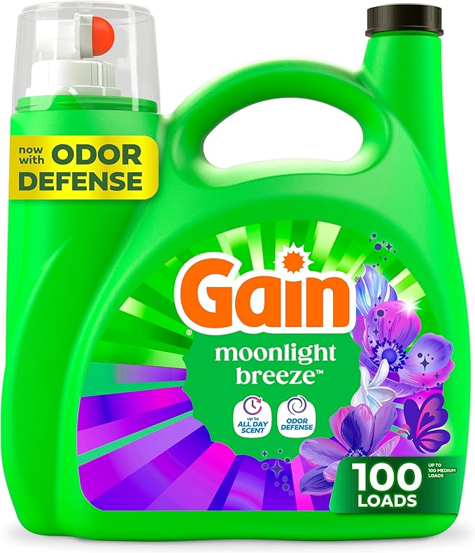 Gain Liquid Laundry Detergent with Odor Defense, Moonlight Breeze Scent, Laundry Soap For HE Washing Machines, 132 fl oz, 100 Loads (Packaging May Vary)