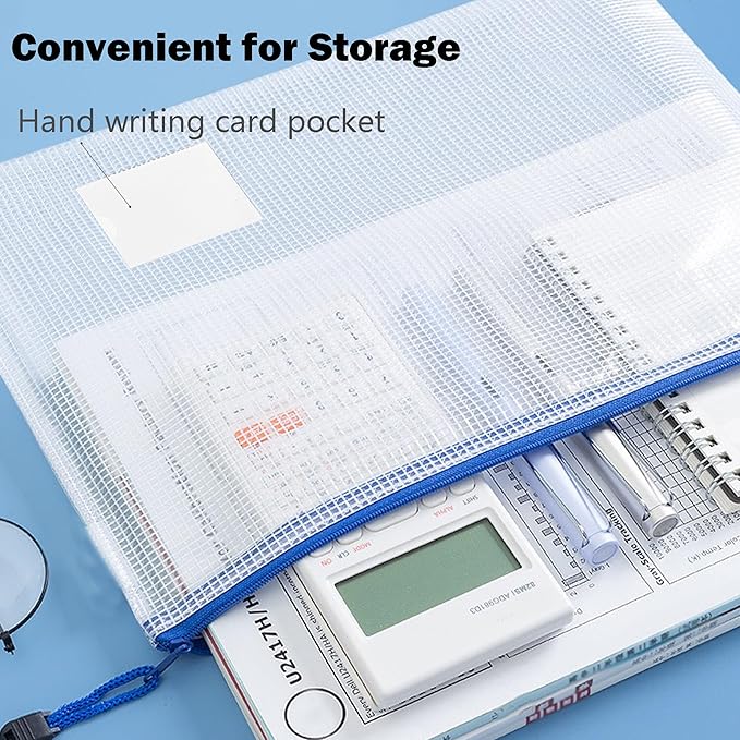 12pcs Letter/A4 Size Mesh Zipper Pouch Bags with Label Pocket, Zip-Lock Tuff Bag for Pouch for Classroom Travel Organizing, Puzzle Board Game Storage