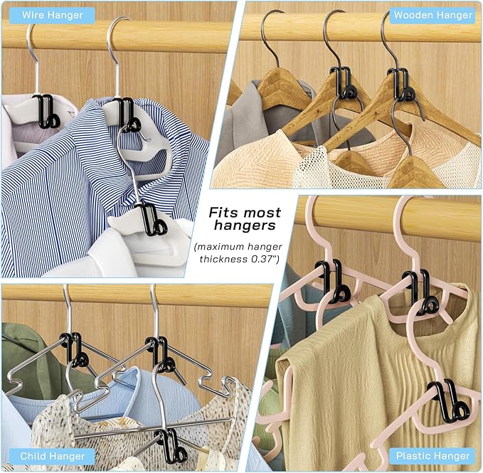 Tinfol Black Hanger Connector Hooks, 100pc Space Saving Hooks,Heavy Duty Clothes Hanger Extender Clips for Hangers Closet Organizers