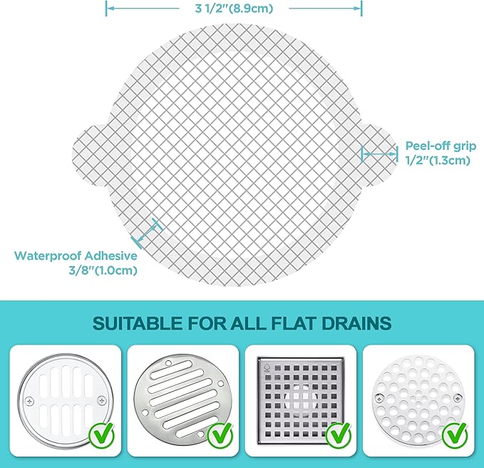 25 Pack Disposable Shower Drain Hair Catcher Mesh Stickers - Peel & Stick Drain Strainers to Prevent Clogs, Strong Waterproof Adhesive, Mess-Free Disposable Drain Covers for Shower & Bathtub