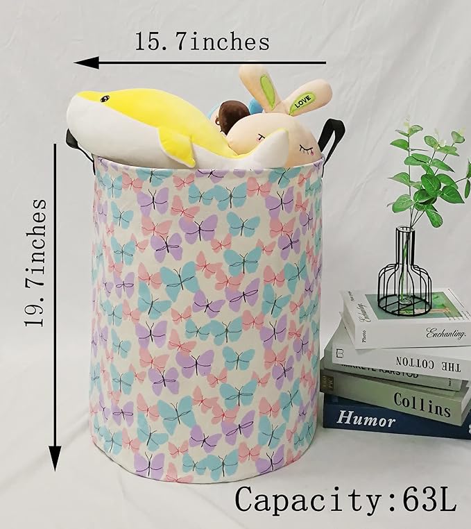 Storage Bins Toys Box Kids Baby Hamper Waterproof Laundry Basket Canvas Collapsible Gift Organizer Bin for Home/Dorm/Kitchen/Pet/Office/Closet/Shelf/Gift Baskets(Butterfly)