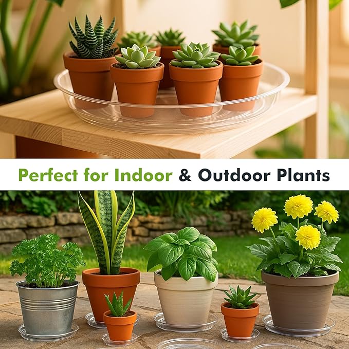 50 Packs 6" Small Clear Plant Saucers for Indoor Outdoor Use Heavy Duty Plastic Plant Trays for Planter Bulk Lower Pot Drip Trays to Catch Water, 4 to 20 Inch, Round Transparent