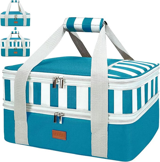 Vuudh Expandable Casserole Carrier Bag - Double Decker Food Bag, Insulated Casserole Carrier for Hot or Cold Food, Lasagna Holder Tote for Picnics,Beaches,Traveling or Gifts