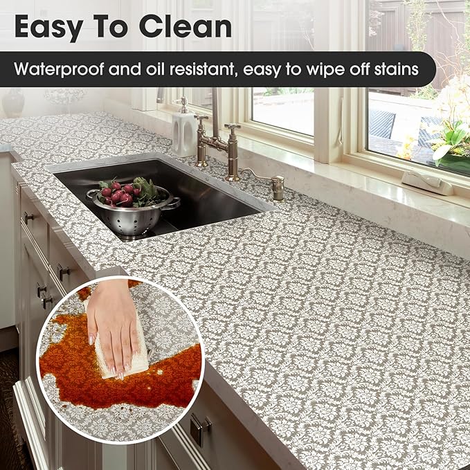 Drawer and Shelf Liner, Non-Slip Kitchen Cabinet Liners Non-Adhesive Thick Strong Grip Waterproof Washable Mats Protect Dresser Shelves Cupboard Bathroom Cabinets, Boho: Beige, 24 in X 10 FT