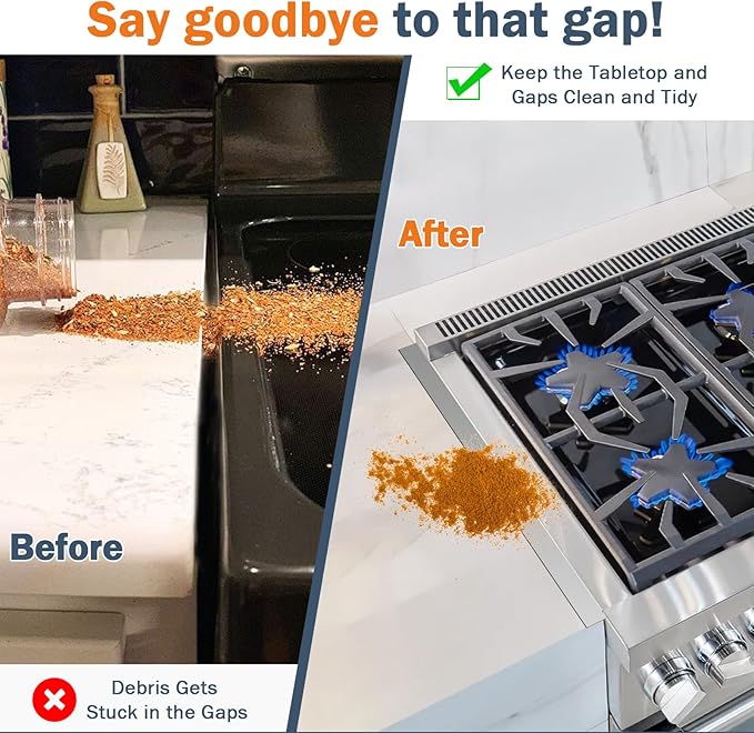 Stove Gap Covers Stainless Steel, 2Pack Retractable Stove Gap Filler (13.8"–27.5" Length, 0.79" Width), Heat-Resistant Guard & Range Trim Kit Between Stove Top & Counter-Silver