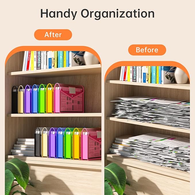 7 Pack Plastic Expanding File Folder, Transparent Envelopes with Snap Closure, Fit Legal/B4 Size for School/Office/Home/Hospital, No Dividers, Large Capacity - 7 Colors