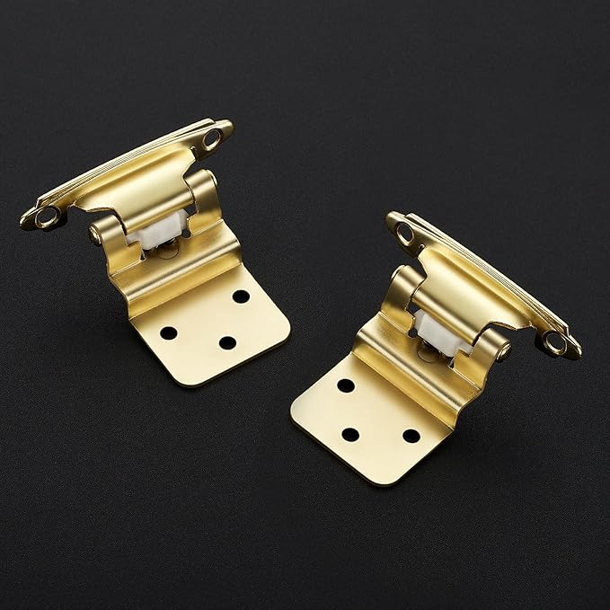 20 Pack 10 Pair Gold Cabinet Hinges - 3/8 inch Inset Kitchen Cabinet Hinges, Semi-Concealed Hinges, Self Closing Cabinet Door Hinges with Door Bumper Flush Face Mount Cupboard Hardware