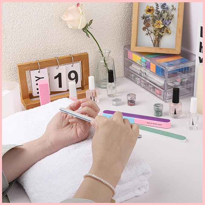 FANDAMEI Nail Buffers and Files, 8PCS Colorful Nail Buffer Block, 8PCS Blue Nail File, 2PCS 7 Way Nail File & 2PCS Nail Polishing Buffer. Professional Nail Care Tools Kit.