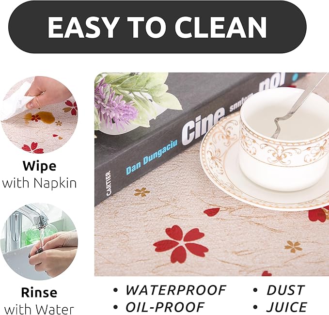 RAY STAR 12X120 Inch Shelf Liner for Kitchen Cabinets, Non-Adhesive Washable Cabinet Liner, Non-Slip PVC Drawer Liner for Dresser Bathroom (Red Floral)(5 Roll)