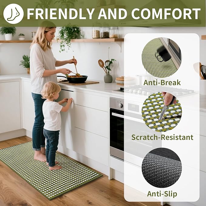 YDKGL Kitchen Rugs Non Slip Washable, Rubber Backing Soft Chenille Braided Kitchen Mats for Floor, Super Absorbent Kitchen Runner Rug Standing Mat Sink Mat, Easy to Clean, Green 17"x47"