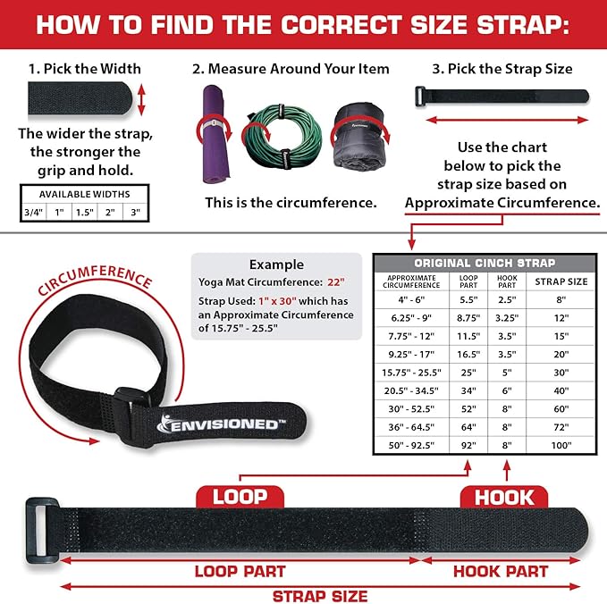 Reusable Cinch Straps 1.5" x 40" - 6 Pack, Multipurpose Strong Gripping, Quality Hook and Loop Securing Straps (Black)