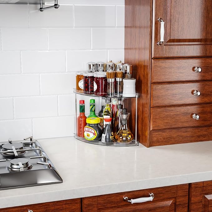 Yieach Clear Corner Bathroom Counter Organizer,2Tier Tiered Countertop Corner Shelf for Perfume,Beauty Products,Makeup Organizer,Skincare Organizers,Vanity Storage Tray for Bedroom,Bathroom Sink Shelf