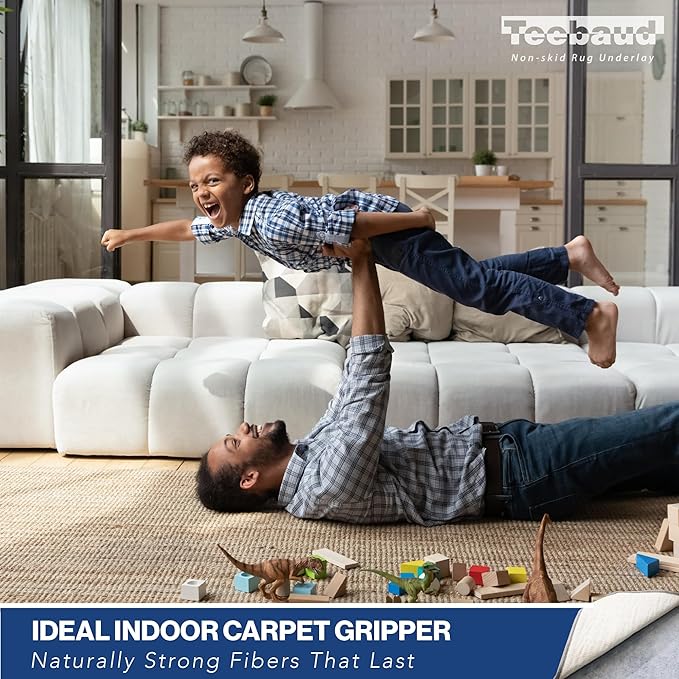 Teebaud 2'6 x 12' Non-Slip Rug Pad, Reversible Gripper, Non Skid Pads for Hardwood, Vinyl, Tile, Laminate Floors, Keep Area Rugs Secure, Natural Materials Safe for Indoor Flooring, ¼” Thick