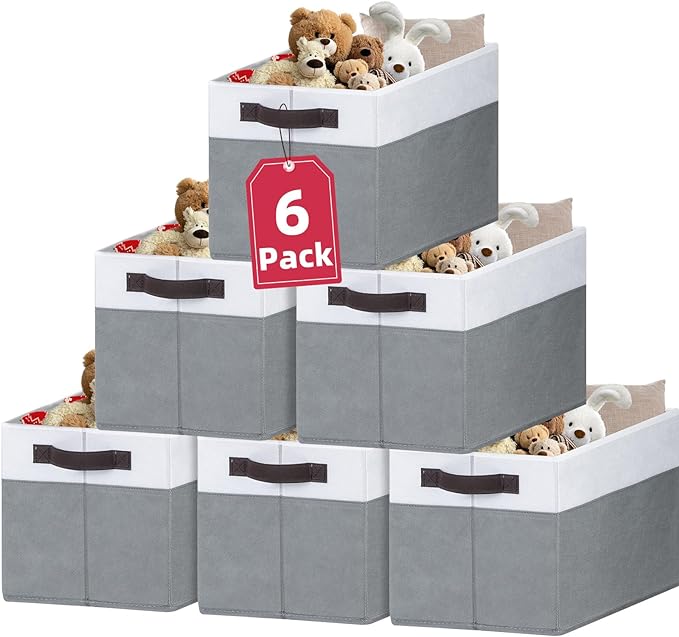 Criusia 6-Pack Clothes Bins for Organization - 16x12 Extra Large Storage Baskets for Shelves, Closet, Bedroom - Toy Storage Organizer Bins, Boxes, Cubes for Nursery - RV, Apartment Essentials