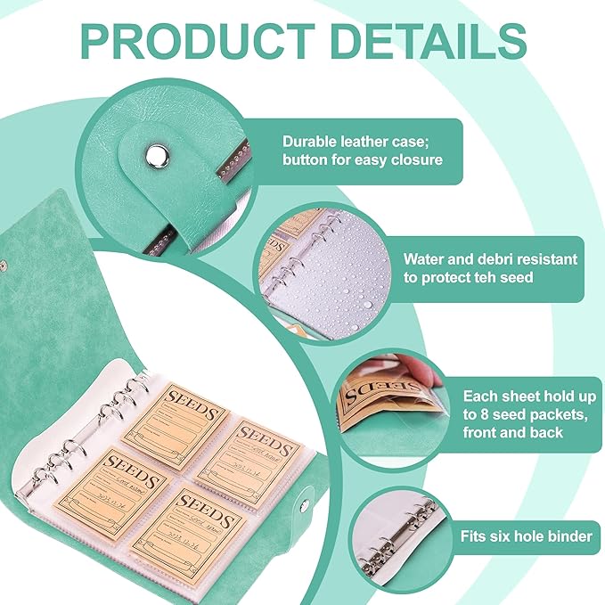 U0U Seed Storage Envelopes, Green Resealable Sealing Seed Envelopes Garden Seed Organizer Storage Box,Seed Packet Organizer Seed Collecting Template for Vegetable (Green)