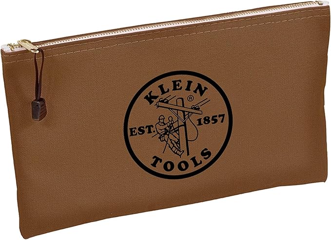 Klein Tools 5141 Zipper Tool Bag, Tool Pouch, Bank Deposit Canvas Utility Bag, 12.5 x 7-Inch, Brown/Black/Gray/Red 4-Pack