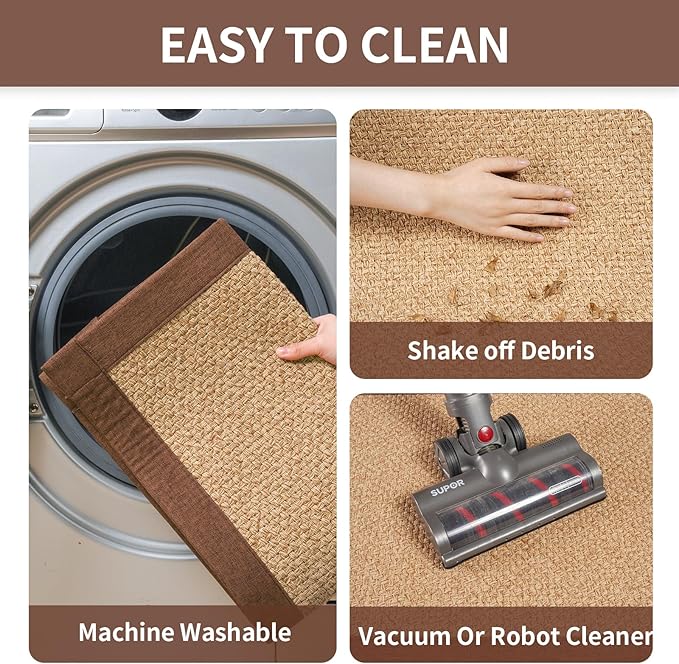 YDKGL Kitchen Rugs Non Slip Washable, Super Absorbent Kitchen Mats for Floor, Rubber Backing Jute-Like Braid Kitchen Sink Mat Runner Rug Standing Floor Mat, Easy to Clean, Brown 17"x47"