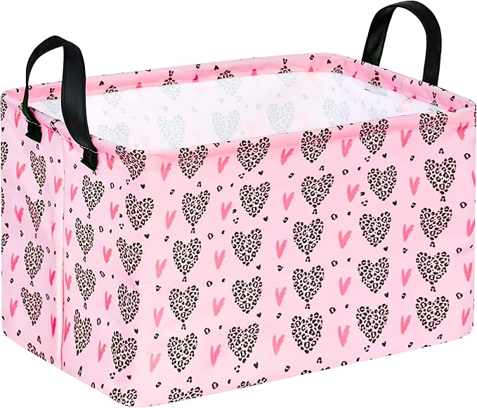 Rec Heart Print Box Hamper Storage Basket Collapsible Organizer Bin Gift Shelf Baskets for Home and Kitchen Storage
