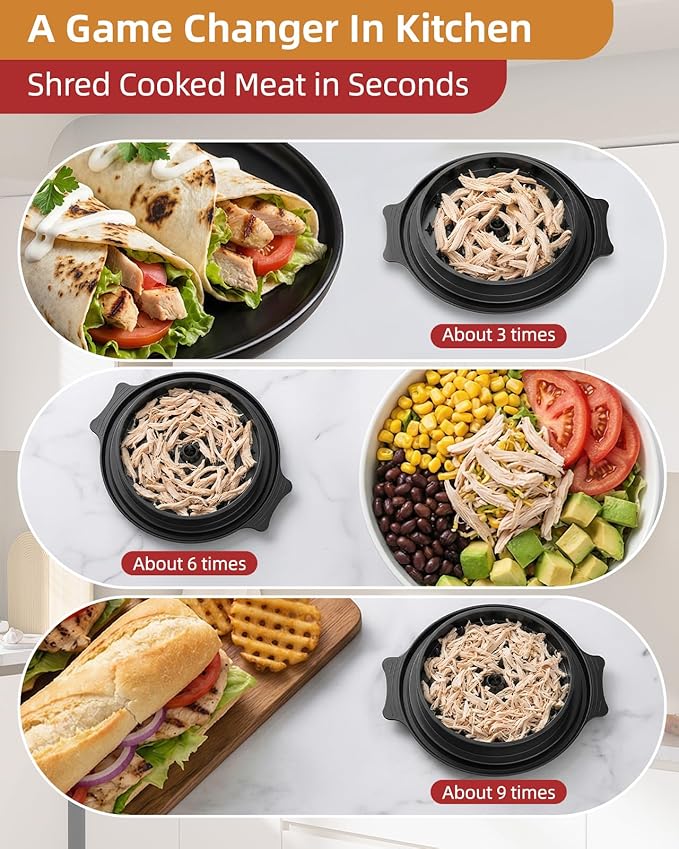 10" Chicken Shredder with Tray, Large Meat Shredder Tool Twist with Brush,BPA Free Meat Grinder, Visible Chicken Shredder Machine, Strong Anti-Slip Strip, Suitable for Pork, Beef, Chicken (Black)