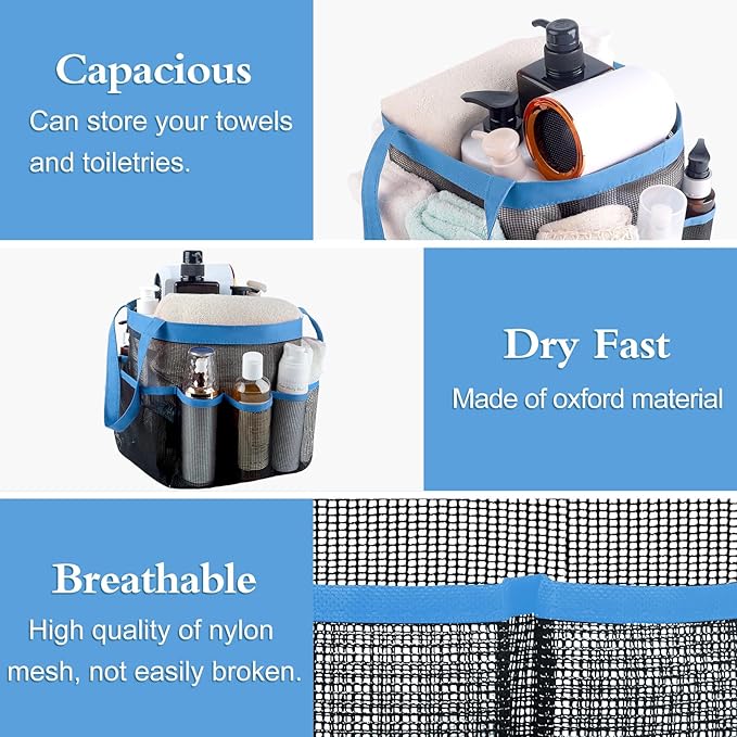 Attmu Mesh Shower Caddy Portable, Quick Dry Hanging Shower Tote Bag for College Dorm Room Essentials, Large Capacity Shower Caddy Dorm for Bathroom Gym Swimming