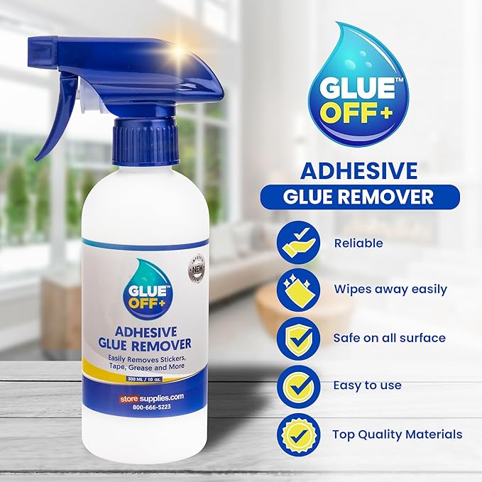 Perco Glue Off Adhesive Remover - Set of 2 10 fl. oz with Scraper | Glue Remover Spray Effortlessly Erase Adhesive Hassles & Car Stickers - for Label Sticker Residue