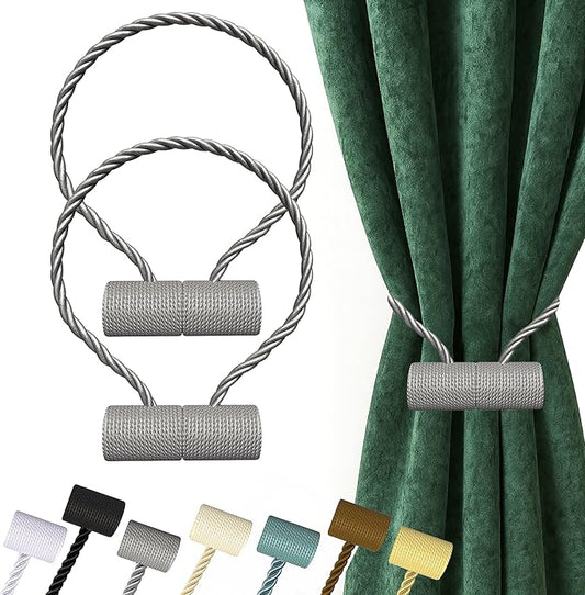 Hion Magnetic Curtain Tiebacks Grey 2pcs, Curtain Tiebacks Buckles Holdbacks Holders Hooks Clip for Home Bedroom Office Decorative Curtain