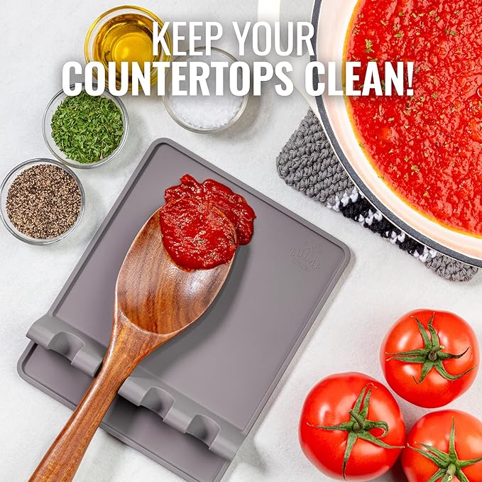 Zulay Kitchen Extra Large Silicone Utensil Rest with Drip Pad for Multiple Utensils - BPA-Free Heat-Resistant Spoon Rest & Spoon Holder for Stove Top - Kitchen Utensil Holder for Spoon - Gray