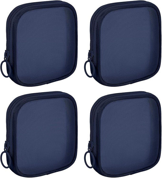 4 Pieces Mini Zipper Nylon Mesh Pouch, Mesh Cosmetic Bags Makeup Bags, Multipurpose Travel Toiletry Bags for Office Supplies and Travel Accessories (Navy Blue, S)