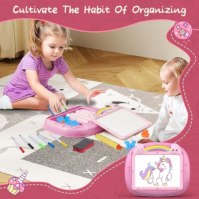 Unicorn Gift for 1-2 Years Old Girl, Magnetic Drawing Board with Magnetic Letters and Numbers, Portable Toddler Educational Toy, Birthday for 1-2 Years Old Girl (Pink)