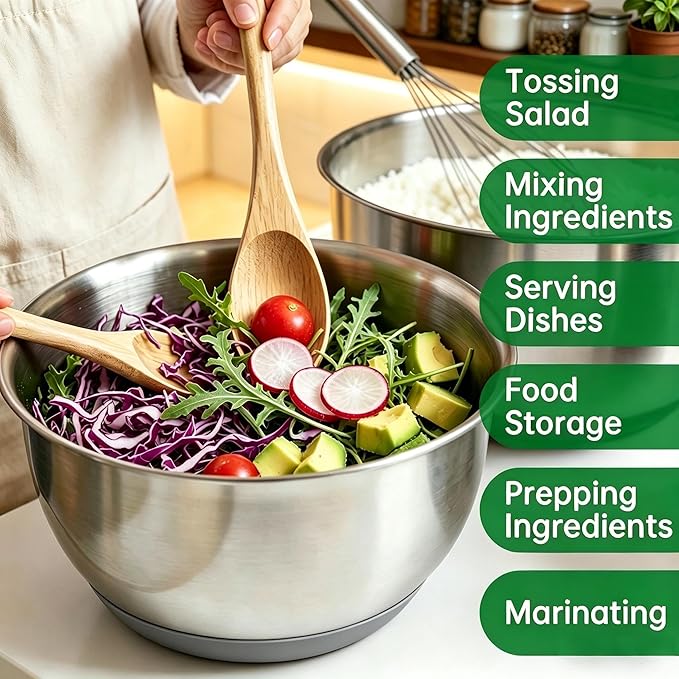 Deedro Premium Mixing Bowls with Airtight Lids Set, 22Pcs Thicker Stainless Steel Mixing Bowl Set, Large Prep Metal Bowls, Non-Slip Silicone Base Nesting Bowls for Kitchen, 1.5/2/3/4/5 QT, Gray