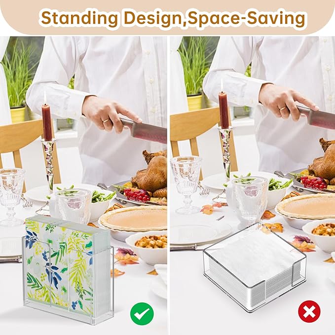 2 Pack Acrylic Napkin Holder, Clear Upright Napkin Dispenser with Non-Slip Pads, Disposable Paper Hand Towel Holder for Dinner Kitchen Restaurant Party