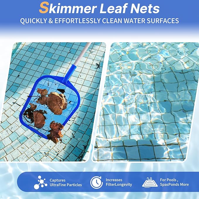 Tavaleu Pool Skimmer, Hot Tub Skimmer Spa Net with Pole, 26'', Ultra Fine Mesh Skimmer Rake, Swimming Pool Leaf Skimmer Net with Aluminum Pole, Spa Hot Tub Skimmer for Fast Cleaning, Leaves, Debris