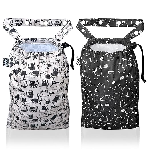 2 Pack Leakproof Car Trash Bags Detachable Waterproof Garbage Bags with Drawstring Hanging Organizer for Back Seat & Travel Cute Cats Design