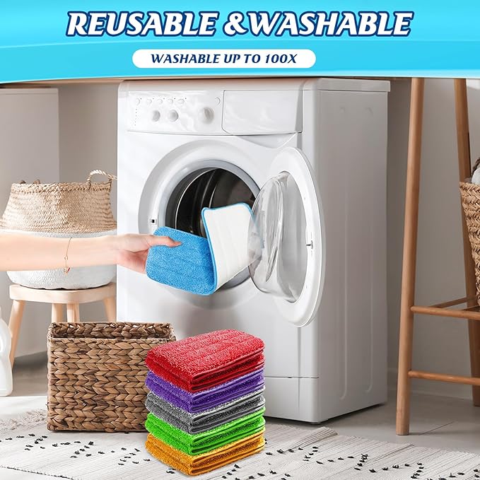 LOYIM 40 Pack Microfiber Cleaning Pads Machine Washable Replacement Head for Wet/Dry Mops Flat Reusable Household Replacement Mop Pad for Hardwood Floor Cleaning Scrubbing Fit Most Mops (Multicolor)
