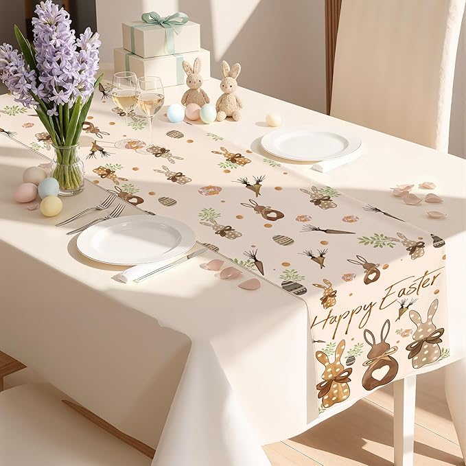 OHOME Easter Decorations - Bunny Egg Table Runner | Easter Party Decorations Favors Supplies for Table Decor Backdrop Banner Indoor Outdoor Home