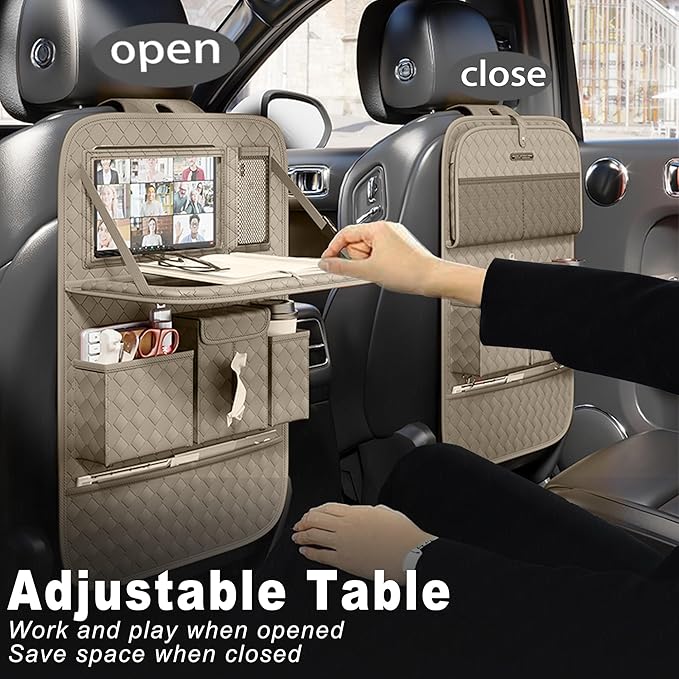 XDV Car Seat Organizers, Multi-functional Back Seat Protectors, Storage Pouches, and Tray Holders (for Cars, Kids, Seat Back and Rear Seats) (Woven Beige, 2 Pcs)