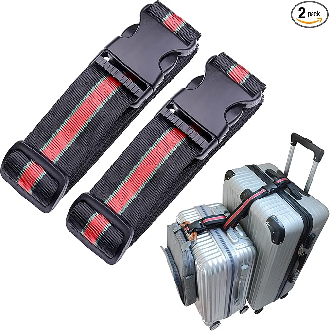 Luggage Strap Add a Bag, Heavy Duty Adjustable Suitcase Belt Travel Attachment Travel Accessories for Connecting Your Luggage (Black+Red)