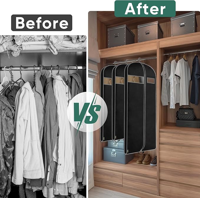 BALEINE 1PK Heavy Duty Garment Bag with Shoe Storage Travel Bag for Dresses, Suit, Coats Travel Essential (60", Black)